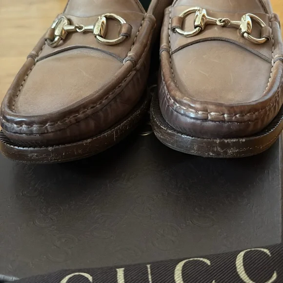 Gucci Tan Leather Loafers with Horsebit Detail